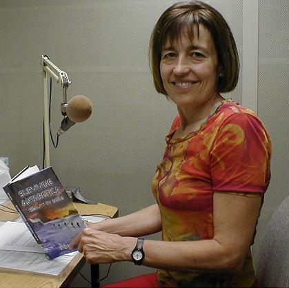 Photo of Houston's First Lady, Andrea White, reading from her own new book Surviving Antarctica: Reality TV 2083